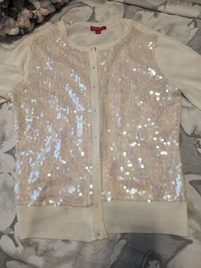 New York & Company Cream Knit Sweater with Red Label